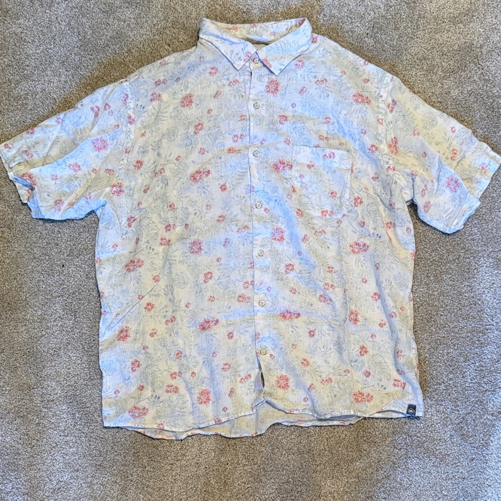 XL Peter Millar 100% Organic Linen Floral Short-Sleeve Button-Up Shirt